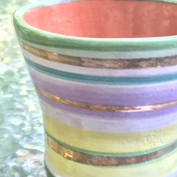 Pottery Vase in Lavender Green Yellow & Metallic Gold Stripes/Pen-Pencil Holder - Picture 5 of 12